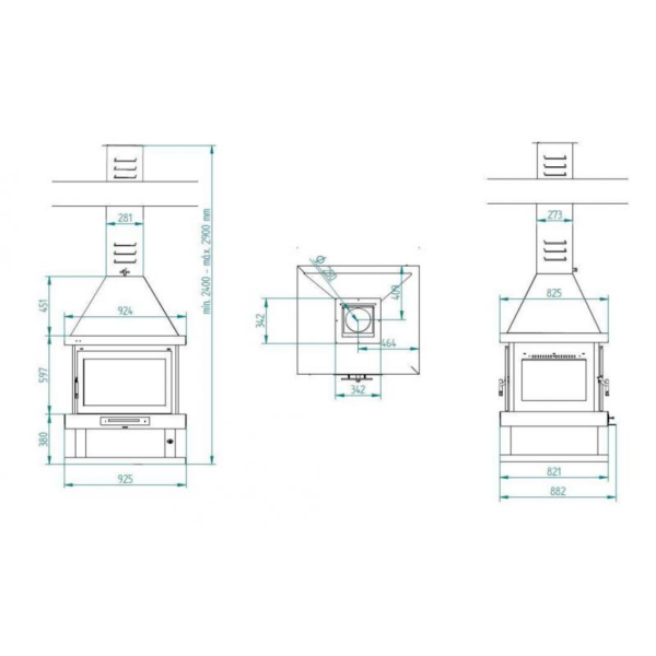 Poêle à bois cheminée centrale 4 faces FIREMATIC Oregon 13.8kW – Image 8